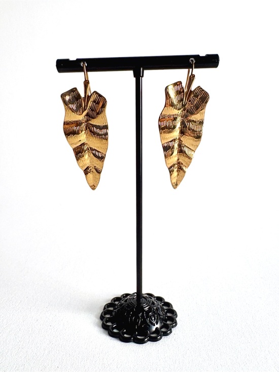 Jewelry - Gold Leaf Texture Drop Earrings Statement Women Jewelry